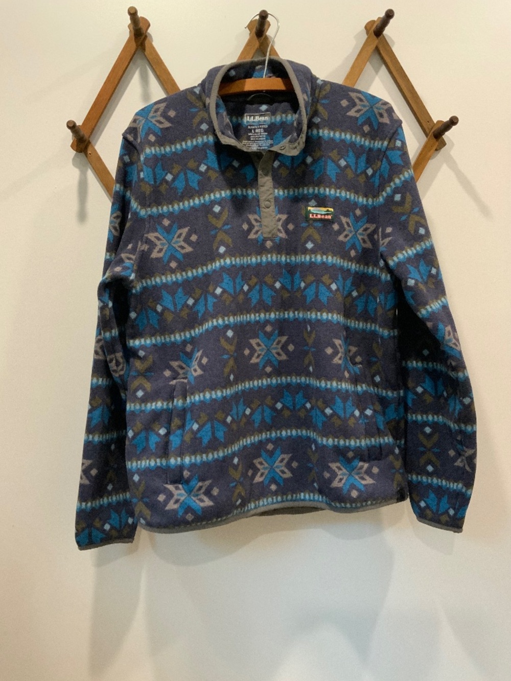LL Bean Sweater Fleece Quarter Snap Snowflake Fair Isle